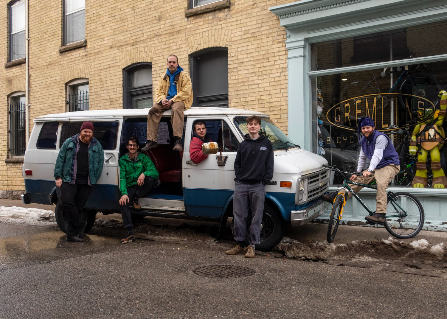 The Gremlins Team with our shop van on Hyman street. 2023